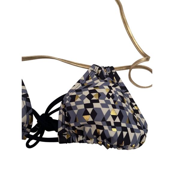 Aerie Swim Halter Triangle Bikini Top Blue Gold XS - EUC - Picture 3 of 4